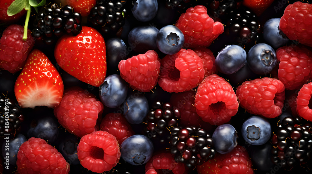 A Colorful Display of Fresh, Juicy Berries - Strawberry, Raspberry, Blackberry and Blueberry A Colorful Display of Fresh, Juicy Berries - Strawberry, Raspberry, Blackberry and Blueberry