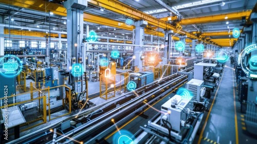 The Internet of Things IoT in manufacturing. Integration of connected devices to optimize production, maintenance, inventory, and other factory operations in the new era of Industry 4.0 