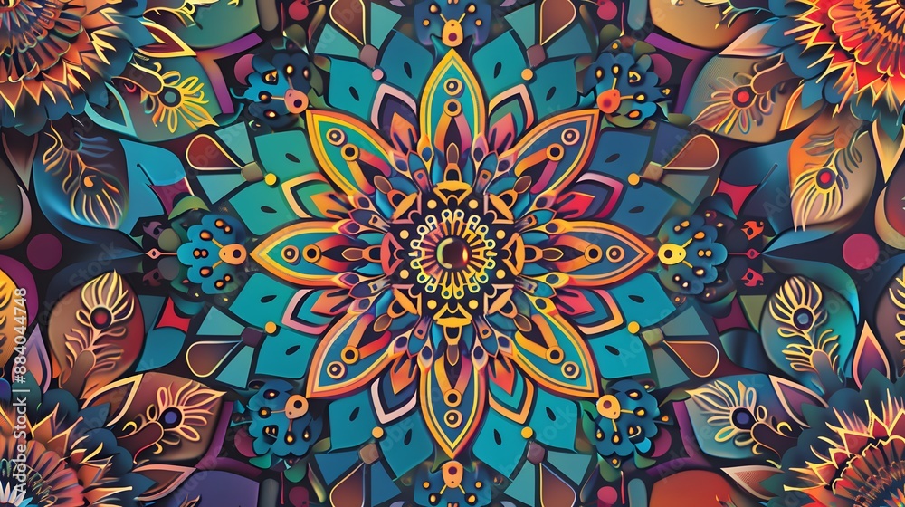 Intricate mandala patterns with vibrant colors and symmetrical designs, perfect for eye-catching and decorative backgrounds. Intricate mandala patterns with vibrant colors and symmetrical designs, perfect for eye-catching and decorative backgrounds.