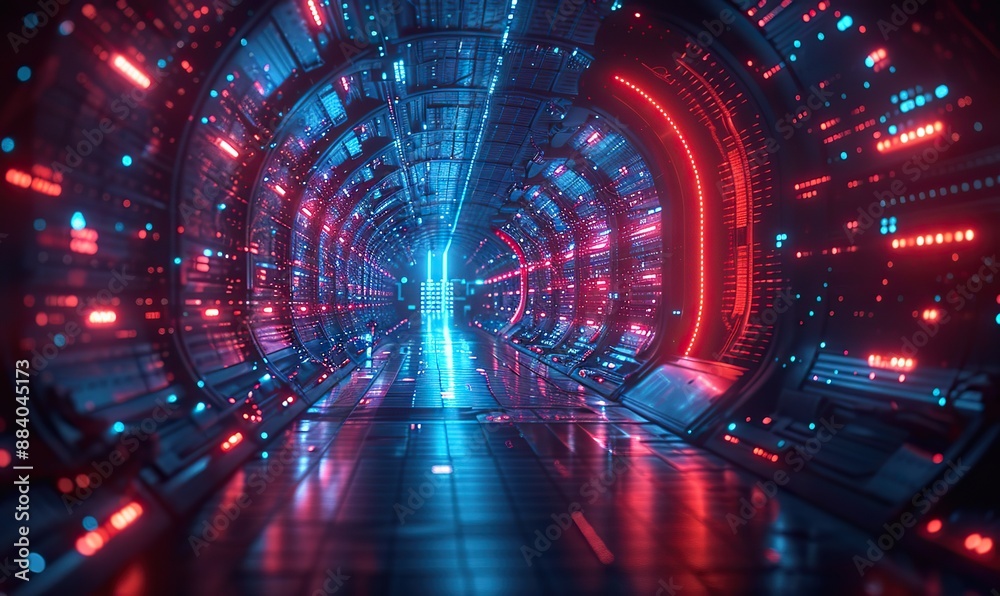 A futuristic, abstract background features neon lights in dark blue and red, with lines representing technology and network connections, evoking a digital tunnel of big data and server speed. A futuristic, abstract background features neon lights in dark blue and red, with lines representing technology and network connections, evoking a digital tunnel of big data and server speed.