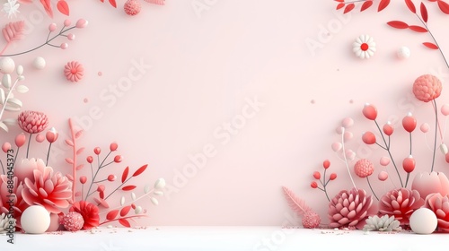 Delicate pastel floral background with pink and white paper flowers. Ideal for spring, wedding, or romantic themed designs and compositions.