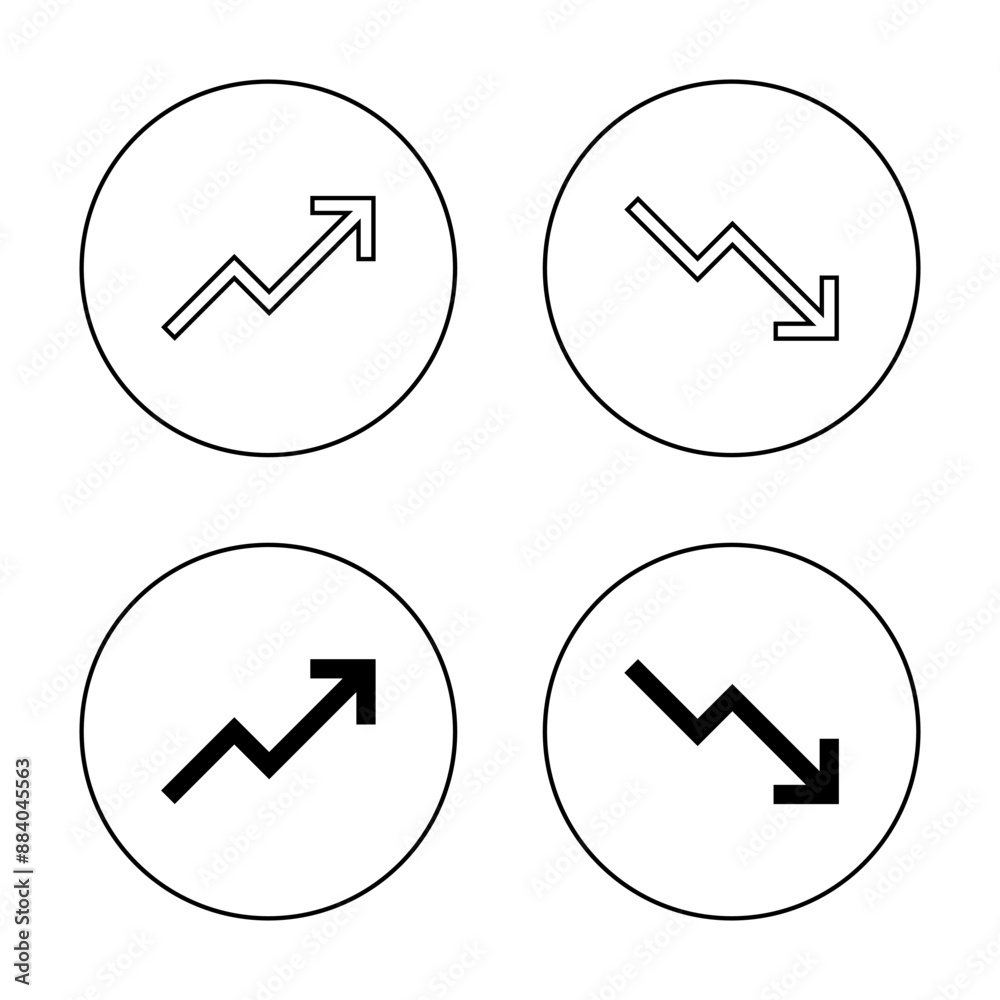 Growth and loss arrow icon on circle line. Increase and decrease sign symbol Growth and loss arrow icon on circle line. Increase and decrease sign symbol
