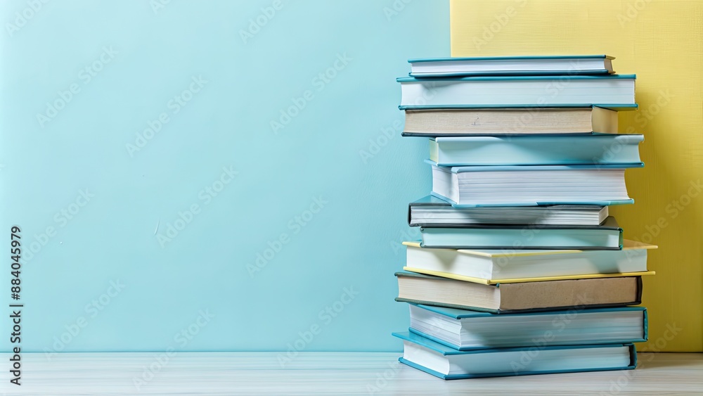 Stack of books against a yellow background representing knowledge, education, and learning concepts, knowledge, education
