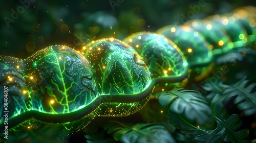 Vibrant 3D Rendered Chloroplast   Intricate Internal Structures and Glowing Chromoplasts photo