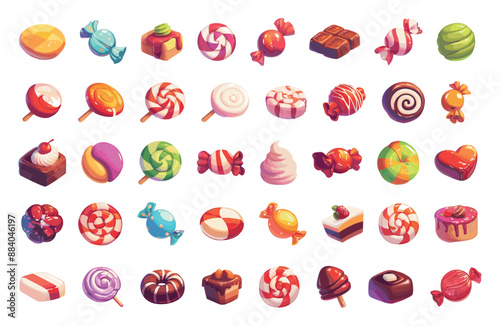 Candy Cartoon Icons Set Simple Style White Background Illustration Food Sweets Minimalist Design Decorative Elements Vector Graphics