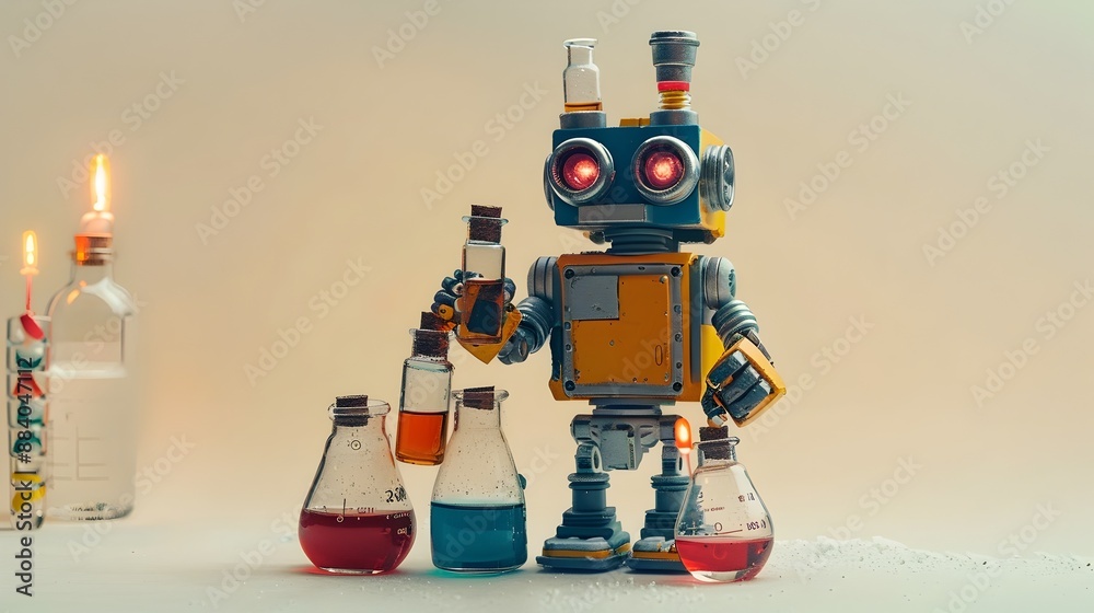 Fototapeta premium Robot Chemist Conducting Scientific Experiment in Isolated Studio Setting