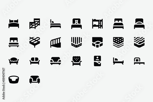 Beds And Mattresses Solid Icons