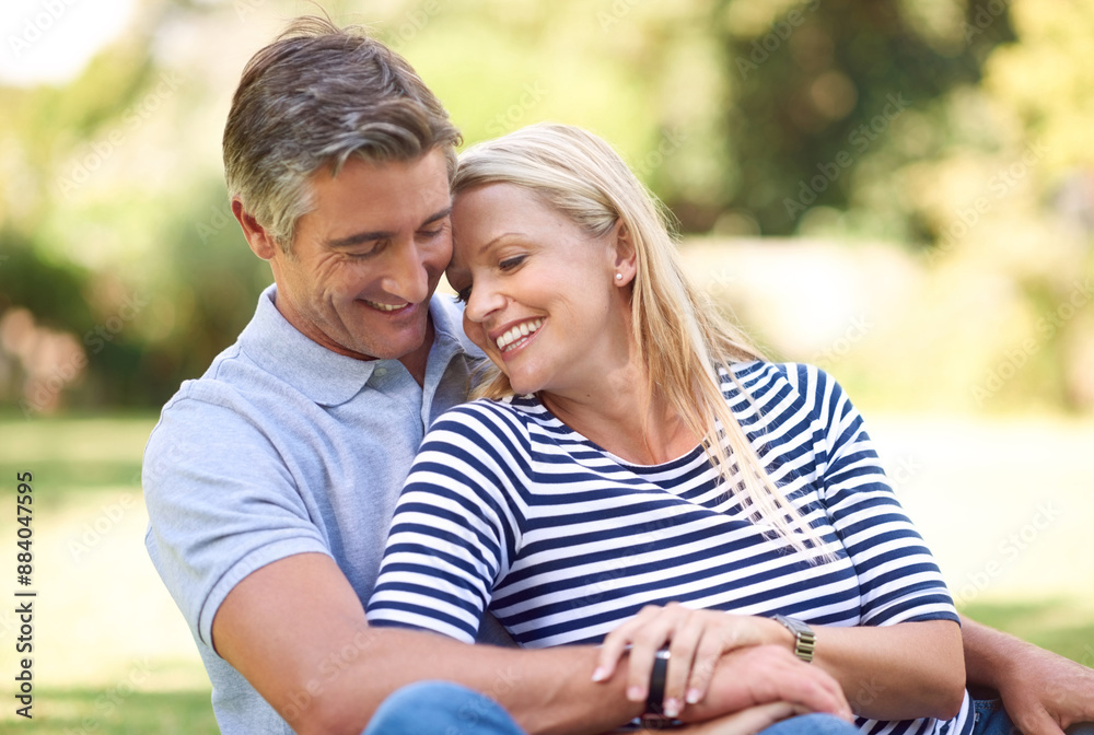 Love, hug and mature couple at park on date outdoor for connection, care and romance. Happy man, woman and embrace at garden for healthy relationship, support and partnership on vacation together Love, hug and mature couple at park on date outdoor for connection, care and romance. Happy man, woman and embrace at garden for healthy relationship, support and partnership on vacation together