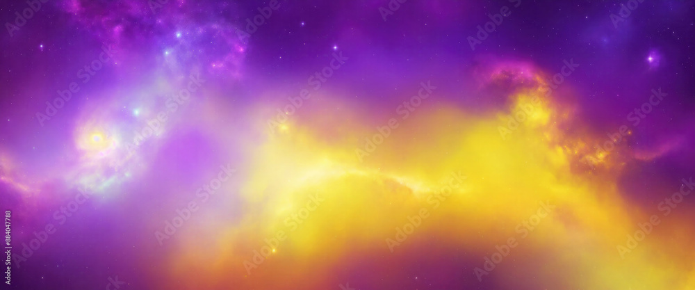 Naklejka premium Galaxy Background with Yellow and Purple Nebula