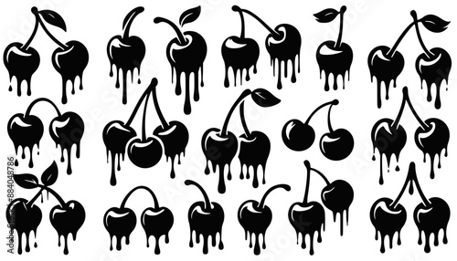 Dripping Cherry Silhouettes Vector Collection