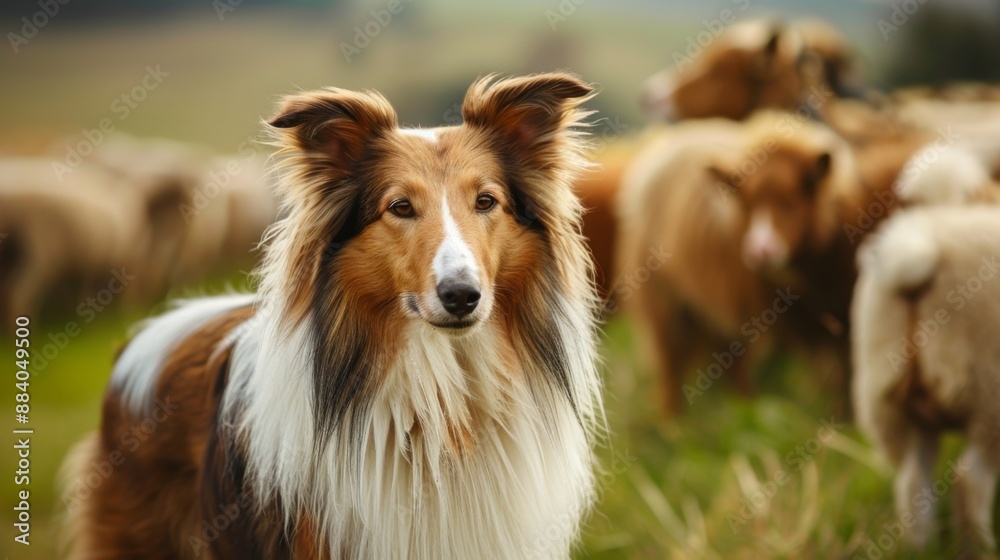 A Collie assisting with herding livestock on a farm, showing intelligence and herding instincts. A Collie assisting with herding livestock on a farm, showing intelligence and herding instincts.