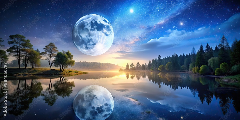 Night landscape with a bright full moon shining over a peaceful and serene scene, moon, night, landscape, sky, stars, peaceful Night landscape with a bright full moon shining over a peaceful and serene scene, moon, night, landscape, sky, stars, peaceful