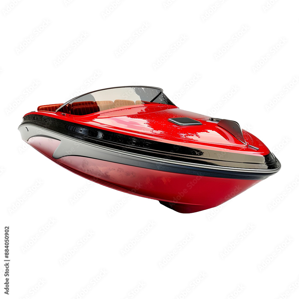 Naklejka premium Red and black motor boat isolated on transparent background