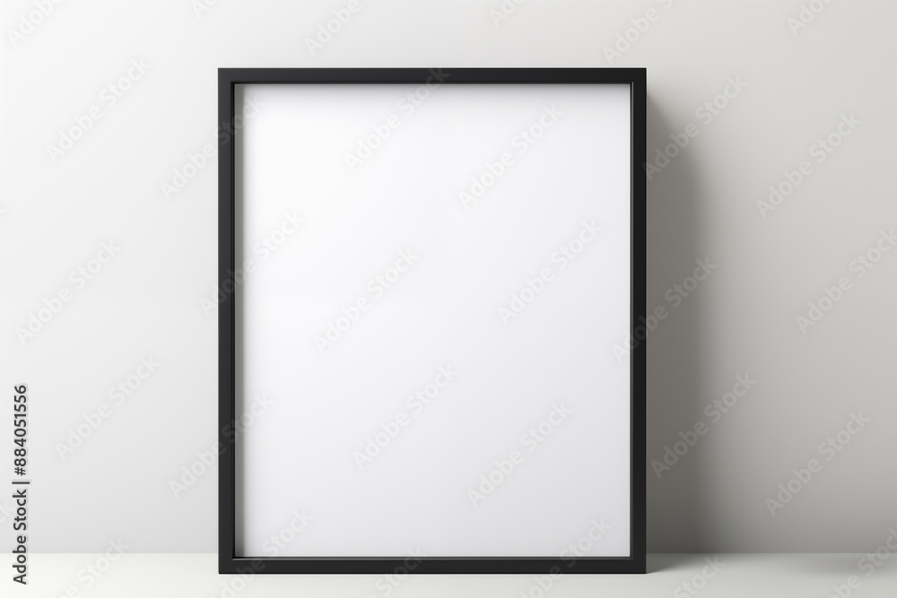 black frame mockup white empty canvas on white floor clean wall art poster gallery close up 3D render style white background black frame mockup white empty canvas on white floor clean wall art poster gallery close up 3D render style white background