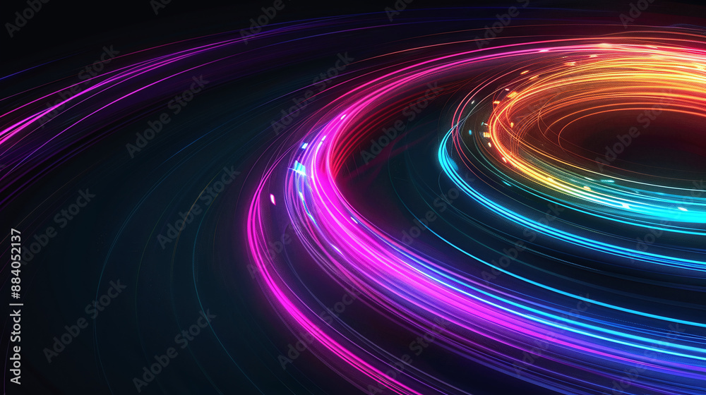 Abstract Neon Light Swirls on Dark Background