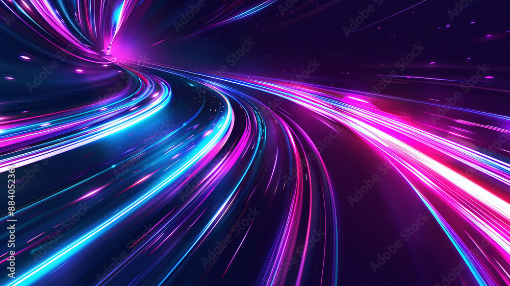 Dynamic Neon Light Tunnel with Curved Streaks Dynamic Neon Light Tunnel with Curved Streaks