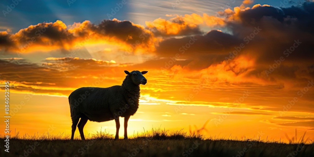 Silhouette of a sheep in a field at sunset, sheep, silhouette, animal, farm, nature, dusk, rural, pasture, livestock Silhouette of a sheep in a field at sunset, sheep, silhouette, animal, farm, nature, dusk, rural, pasture, livestock