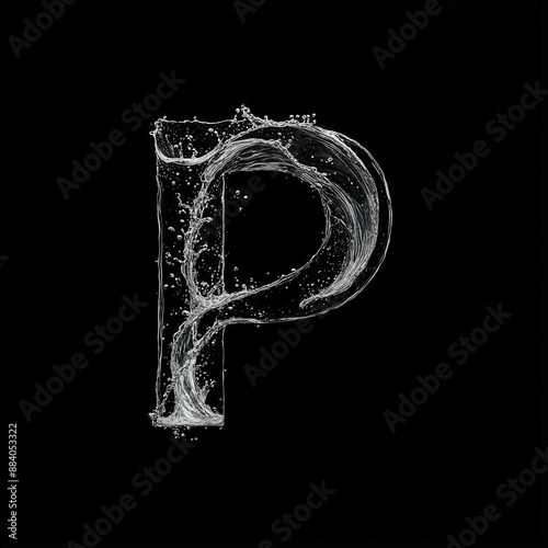 Letter P. Liquid Fluid Water effect with Splashes and Droplets. typography font, alphabet abc, isolated on  background png.