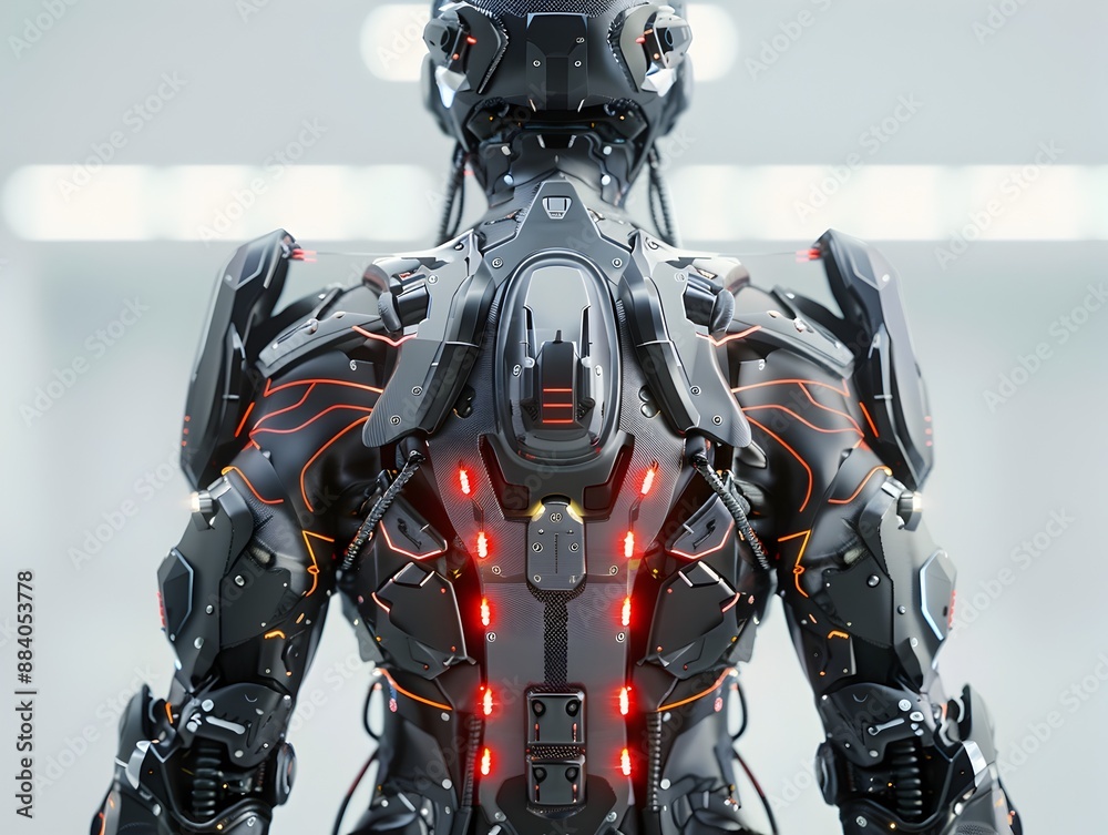 Futuristic Wearable Exoskeleton Suit Providing Enhanced Strength and Mobility on Clean Background Futuristic Wearable Exoskeleton Suit Providing Enhanced Strength and Mobility on Clean Background