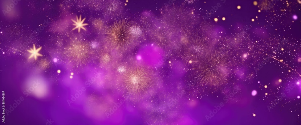 Abstract background Purple and gold fireworks and Bokeh Abstract background Purple and gold fireworks and Bokeh