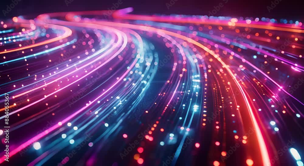 Colorful light trails representing data flow and digital information in a futuristic technology concept. Colorful light trails representing data flow and digital information in a futuristic technology concept.