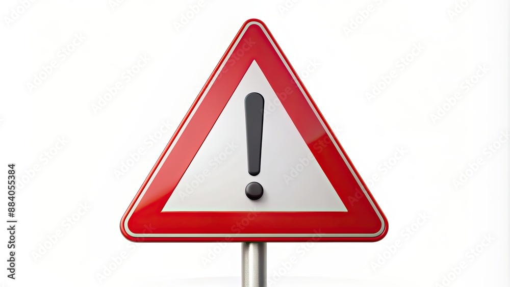 Red warning sign with exclamation mark on white background, warning, caution, attention, danger, safety, alert, hazard, risk Red warning sign with exclamation mark on white background, warning, caution, attention, danger, safety, alert, hazard, risk