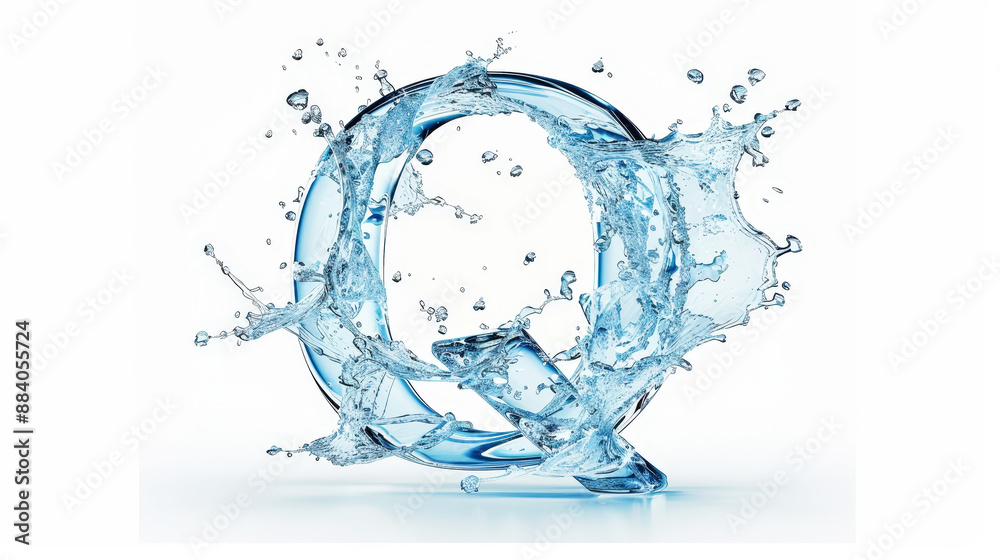 Capital letter Q made of blue water splashes or ice on light background. Scrapbook activity. Generative AI Capital letter Q made of blue water splashes or ice on light background. Scrapbook activity. Generative AI