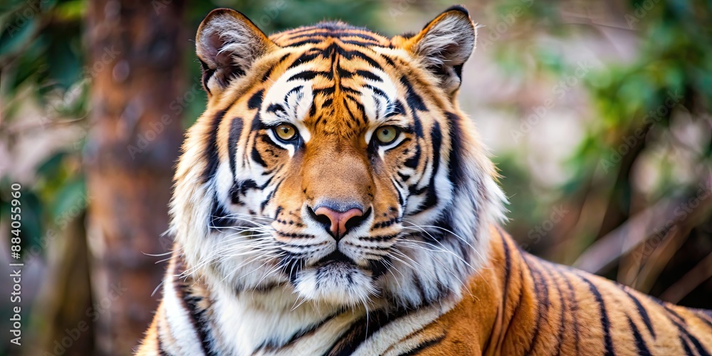 Obraz premium Close-up image of a majestic tiger in its natural habitat, tiger, wildlife, predator, fur, wild, nature, mammal
