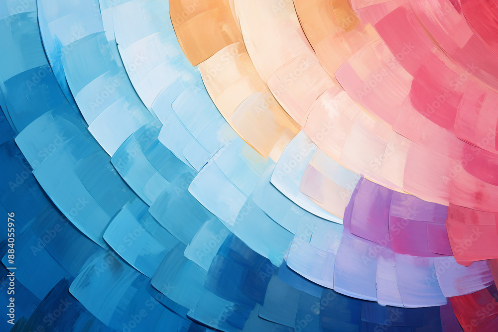 Fototapeta premium 抽象背景油絵テンプレート）青・ピンク・紫・オレンジのグラデーションのカーブ