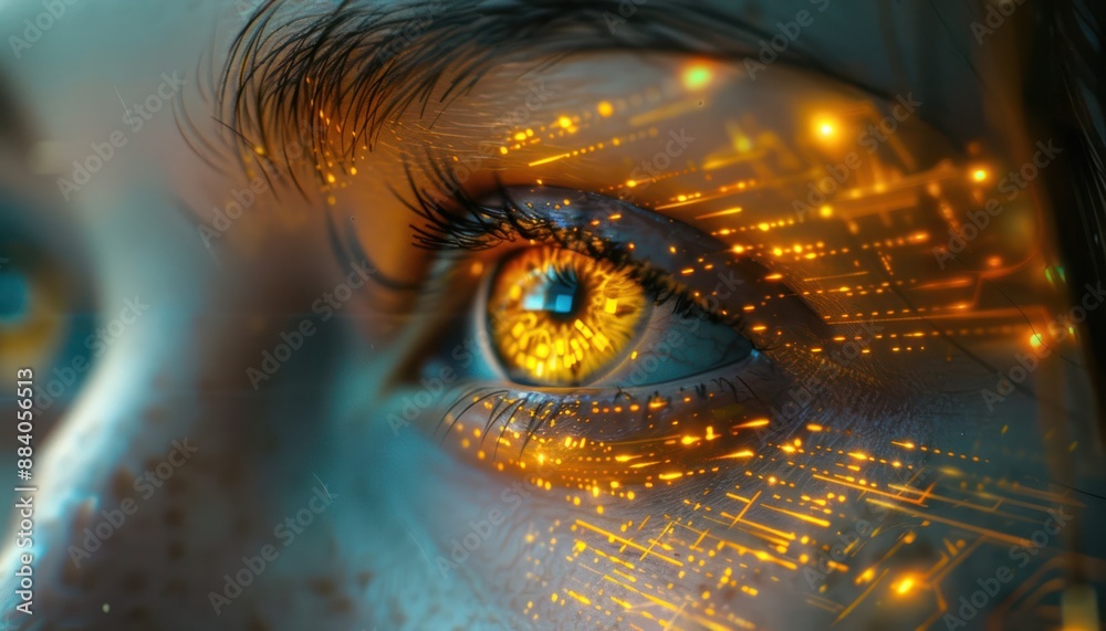 The Optical Biometrics Eye Futuristic Cyberspace Technology Neural Network with Beautiful Colors Scan The Optical Biometrics Eye Futuristic Cyberspace Technology Neural Network with Beautiful Colors Scan