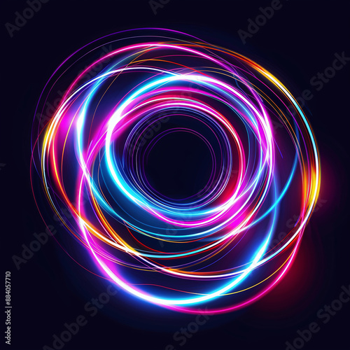 Neon Spiral with Glowing Light Rings