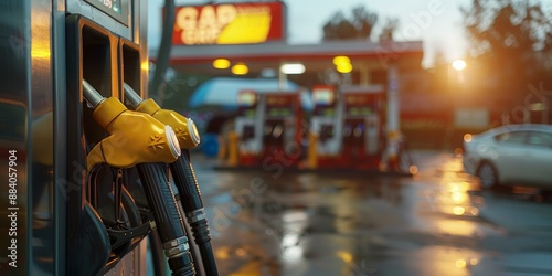 Close-up of a fuel pump at a gas station, illustrating the concept of fueling cars, energy, and transportation.