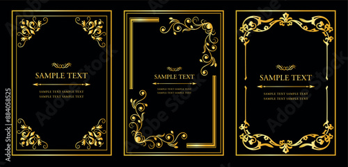 Decorative ornament. Set of vintage golden frames and borders. Vector antique illustration..eps