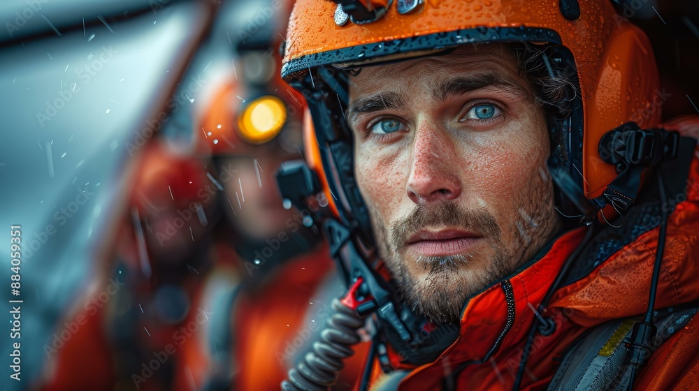 Close Up Of A Man's Face In A Helicopter.