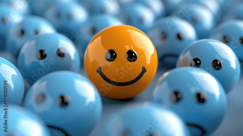 Happy smile face on a table, good feedback rating and positive customer review, experience, satisfaction survey ,mental health assessment, child wellness, world mental health day concept, generative a