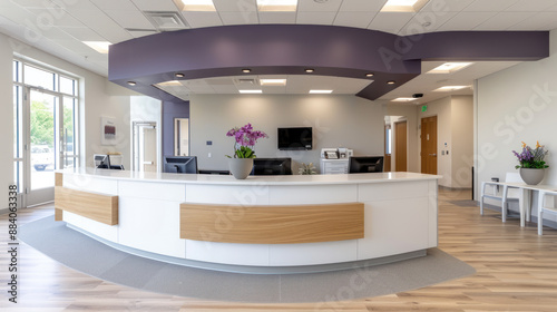 Customer service room with purple ornament at modern office for client support
