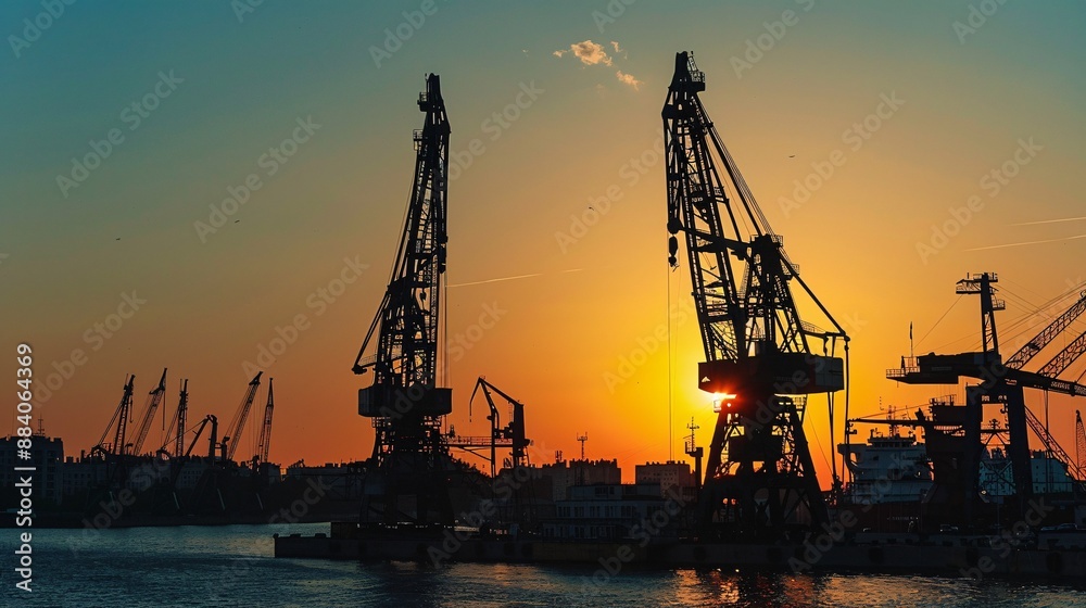 Sunset in the maritime city, with docks and vessels in the harbor. Sunset in the maritime city, with docks and vessels in the harbor.