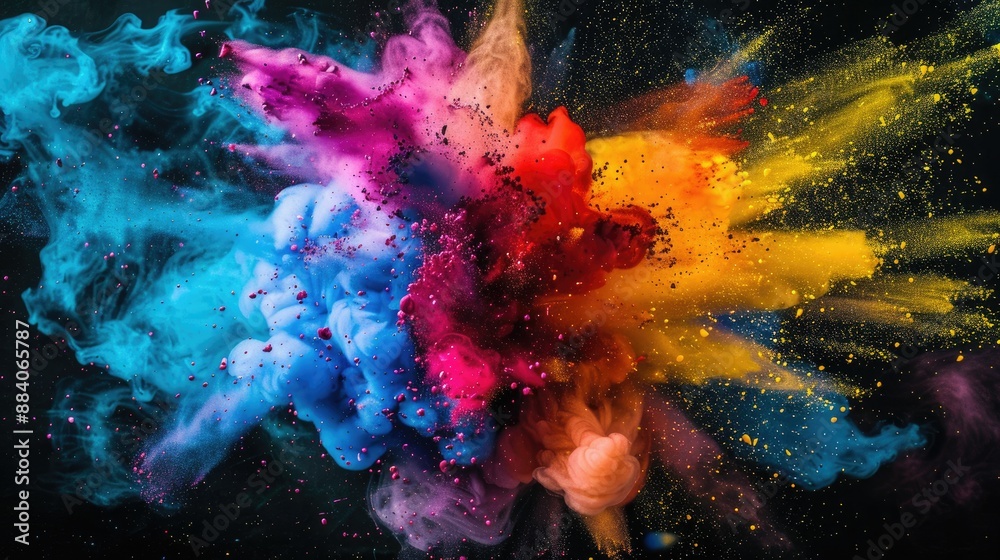 Explosion of Colorful Paints black background Explosion of Colorful Paints black background