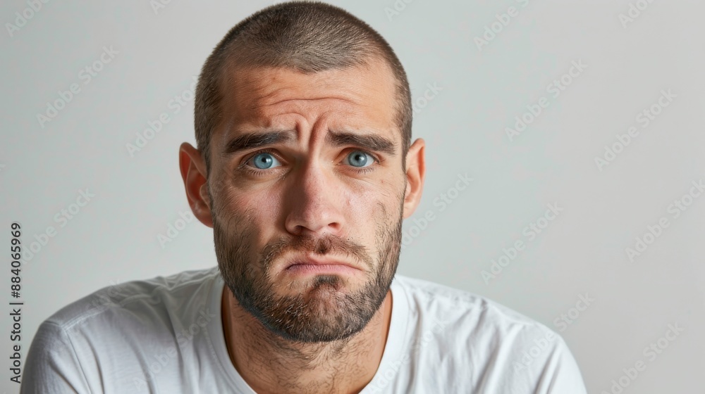 Obraz premium Bearded man with sad expression on his face
