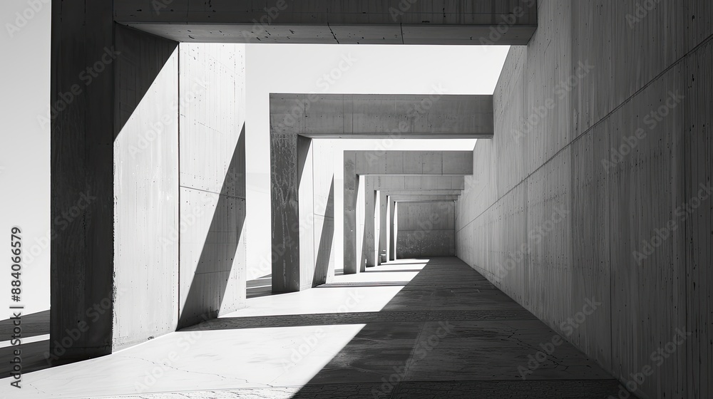 Fototapeta premium Interior architecture, minimalist open space in grey and black colours, natural light with lights and shadows.