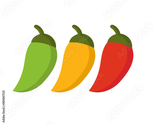 Red yellow green chilli pepper vector illustration, cartoon hot chili peppers clip art image, isolated on white background