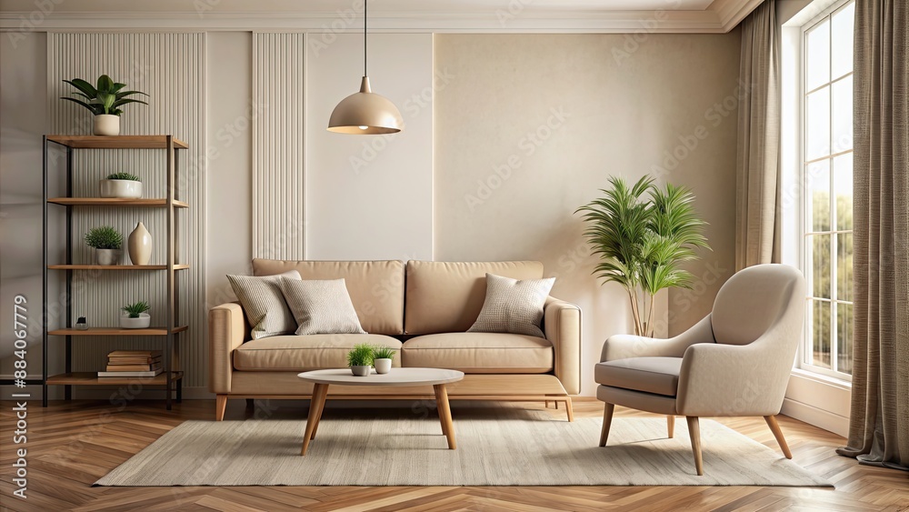 Cozy room interior with beige sofa and chair, room, interior, beige, sofa, chair, cozy, home, furniture, design Cozy room interior with beige sofa and chair, room, interior, beige, sofa, chair, cozy, home, furniture, design