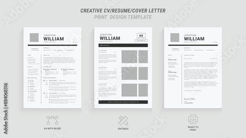 Multipurpose Clean Modern Resume and Cover Letter Design Template with Gray Header/Footer, Ideal for Business Job Applications, Minimalist CV Layout, Vector Graphic for Professional Resume