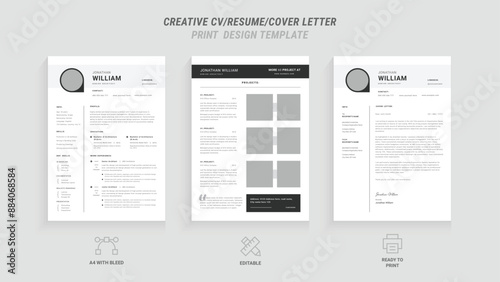 Multipurpose Clean Modern Resume and Cover Letter Design Template with Gray Header/Footer, Ideal for Business Job Applications, Minimalist CV Layout, Vector Graphic for Professional Resume