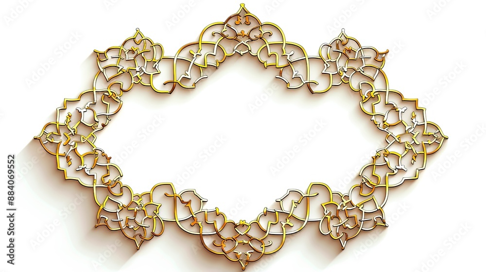 Obraz premium Luxurious illustration of a golden Islamic frame on a white background
