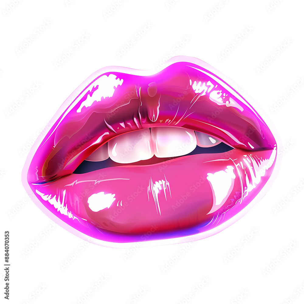 Obraz premium Neon glossy lips isolated on transparent background