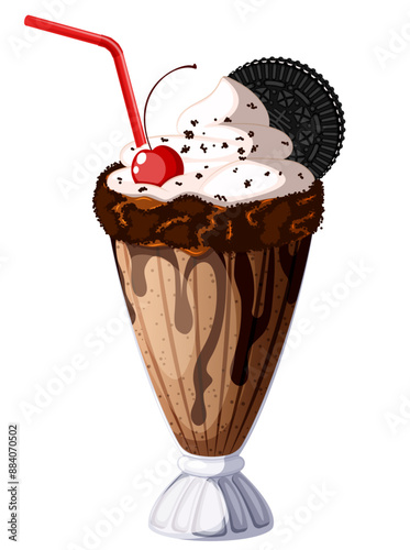 Cookie Cream Chocolate Milkshake with Whipped Cream & Cherry 