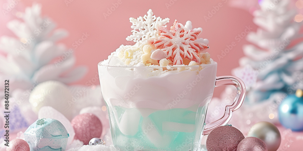 Ice cream cup topping with snowflakes Ice cream cup topping with snowflakes