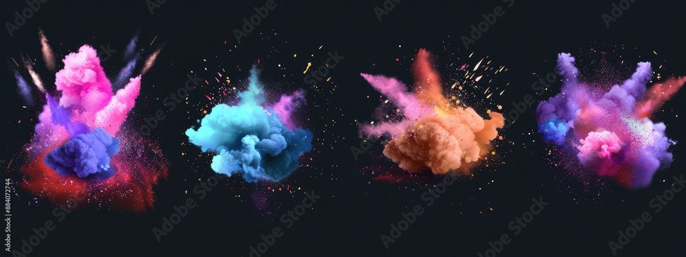 Set of colorful smoke explosions and blasts isolated on transparent background Set of colorful smoke explosions and blasts isolated on transparent background
