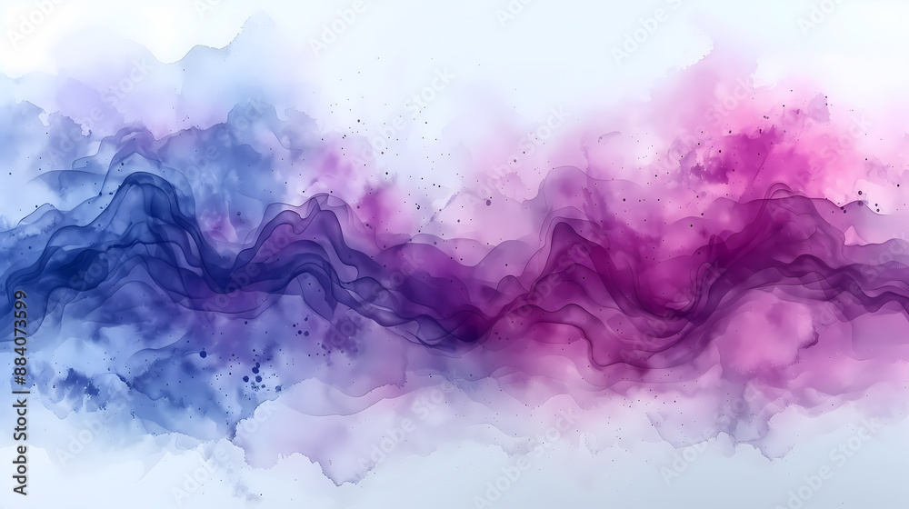 Obraz premium Watercolor Wave. Abstract purple, pink and blue watercolor gradient pastel fluid background painting